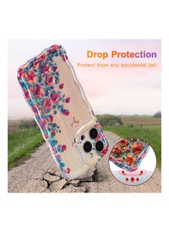 KASTWAVE Oil Painting Case for iPhone 15 Pro Max, Colorful Retro Oil Painting Rose Flower Laser Beam Glossy Pattern Curly Wave Border Phone Cover Stylish Durable TPU Protective Case for Girls Women - Beige  - Image 3