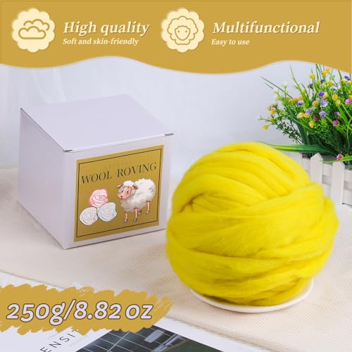 QMNNMA Wool Roving Bulk - 8.82oz Super Wool Chunky Yarn, Wool Roving Top for Needle Felting, Soft Felting Wool Supplies for Hand Spinning, Blending, Weaving and DIY Craft - Image 2