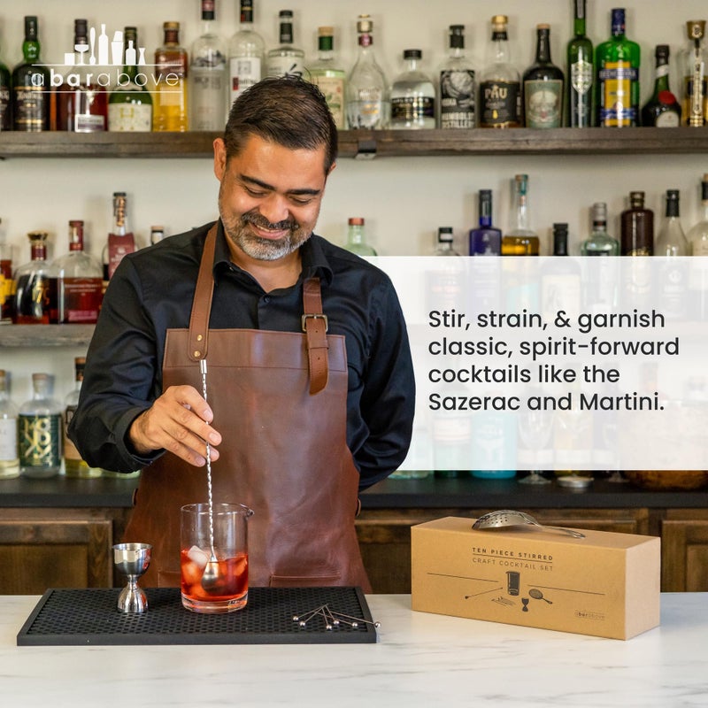 A Bar Above مجموعة كؤوس خلط الكوكتيل 10 قطع من A Bar Above، مجموعة كوكتيل خالية من الرصاص مع كأس خلط، ملعقة بار، مصفاة جوليب، قياس جرس وملاعق، ملحقات بار، مثالية لمارتيني، ويسكي ونيجروني - Image 4