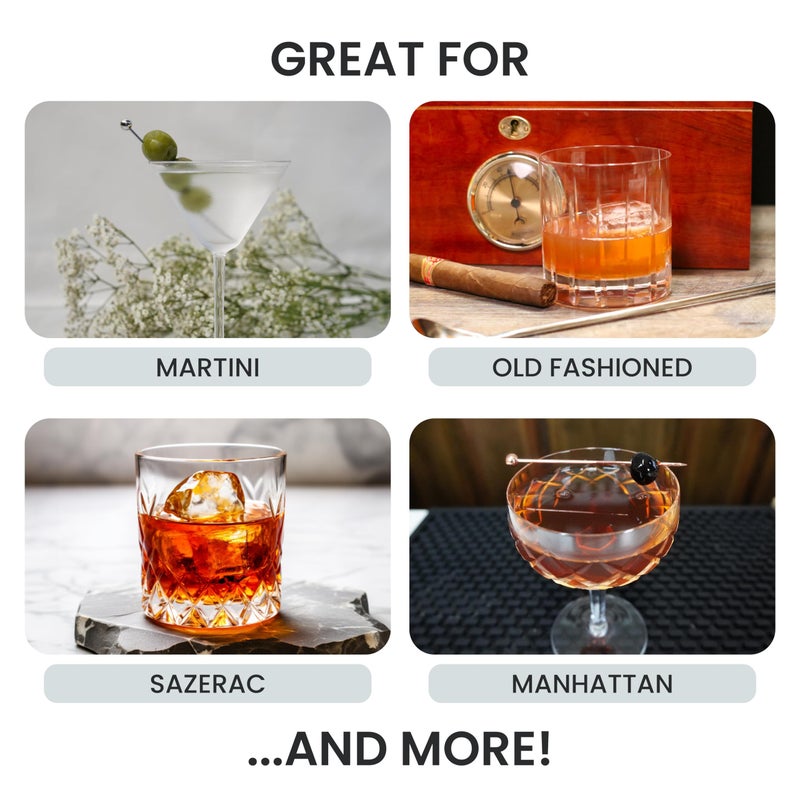 A Bar Above مجموعة كؤوس خلط الكوكتيل 10 قطع من A Bar Above، مجموعة كوكتيل خالية من الرصاص مع كأس خلط، ملعقة بار، مصفاة جوليب، قياس جرس وملاعق، ملحقات بار، مثالية لمارتيني، ويسكي ونيجروني - Image 2