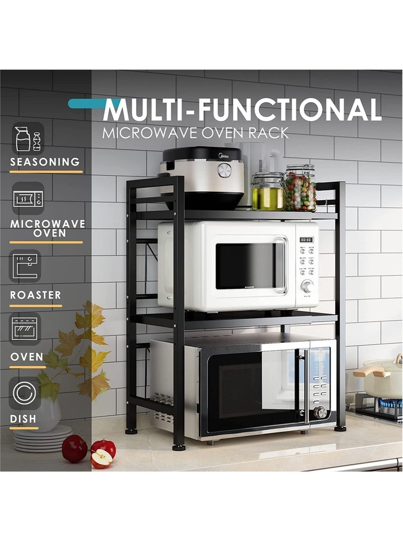 VUCATIN Microwave Oven Rack with 6 Hook Expandable Microwave Shelf for Kitchen Counter Microwave Stand Countertop Organizer for Kitchen Counter (Double Layer) - Image 2
