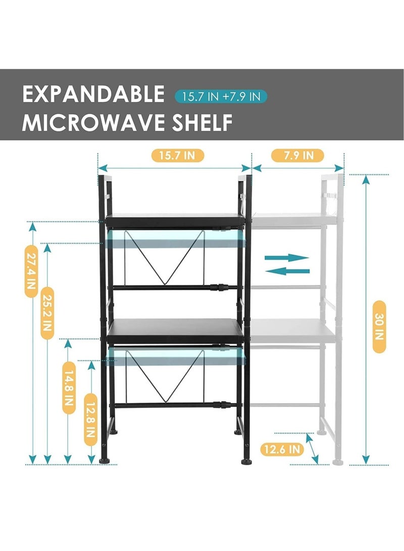 VUCATIN Microwave Oven Rack with 6 Hook Expandable Microwave Shelf for Kitchen Counter Microwave Stand Countertop Organizer for Kitchen Counter (Double Layer) - Image 3
