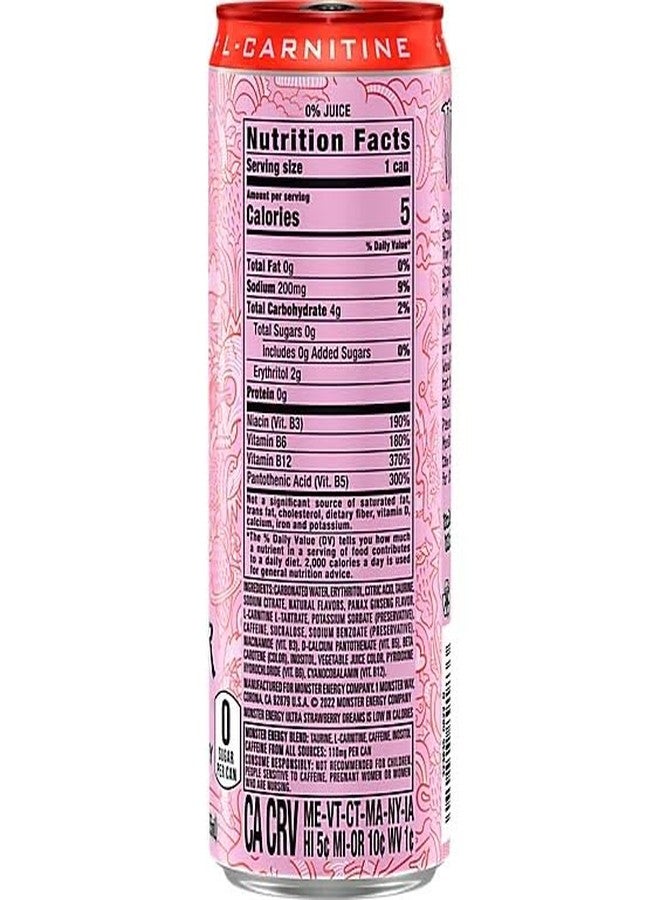 Monster Energy Ultra Strawberry Dreams, Zero Sugar Energy Drink, Each 500ml X 6 Pack, Pink Design (Product Of USA)* - Image 4