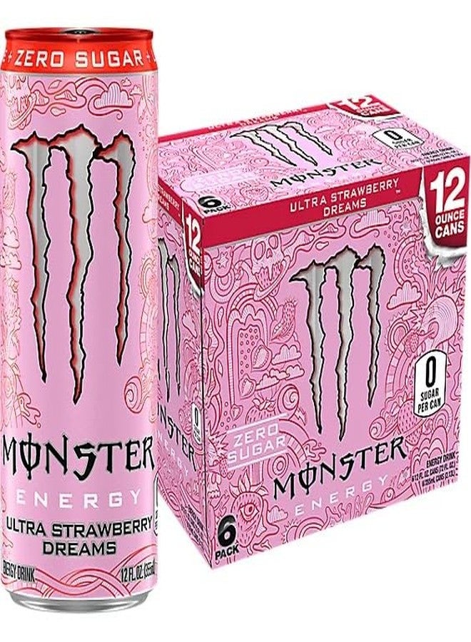 Monster Energy Ultra Strawberry Dreams, Zero Sugar Energy Drink, Each 500ml X 6 Pack, Pink Design (Product Of USA)* - Image 1