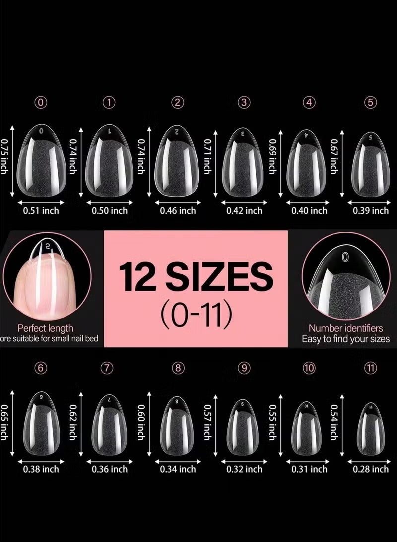 240 قطعة من أطراف أظافر الجل الأكريليكي اللوزية القصيرة - تصميم فرنسي شفاف نصف مطفي، 12 مقاسًا مع علبة حفظ، للاستخدام المنزلي والصالونات، تمديد الأظافر، لوزي قصير - Image 3