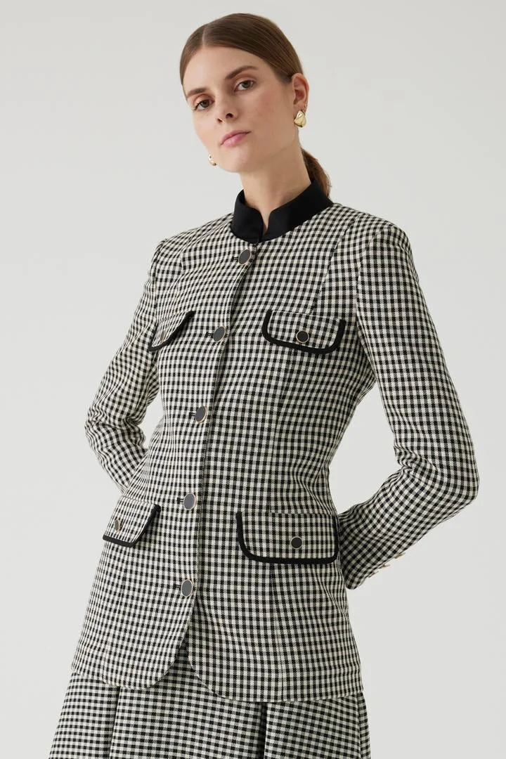 EXQUISE Gingham Slim Fit Jacket