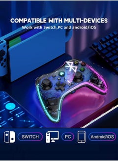 ليوكور مقبض لوحة ألعاب سويتش، شفاف RGB، لوحة ألعاب لاسلكية 2.4 جيجاهرتز، مناسبة لأجهزة الكمبيوتر/الكمبيوتر/التلفزيون، الهواتف المحمولة التي تعمل بنظام Android/IOS، سويتش (جهاز استقبال إضافي)  - Image 2