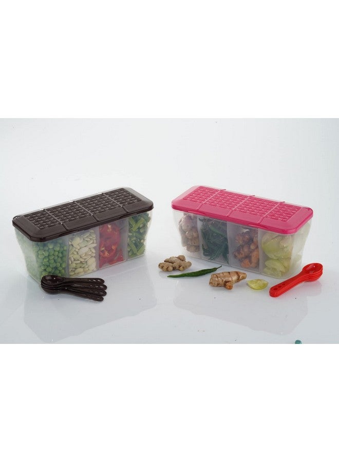 HAPPI Multipurpose Plastic 4 In 1 Masala Box for Kitchen, Spice Boxes for Kitchen, Transparent 4 Compartment Storage Containers Airtight Grocery, Dry Fruits Box 1800 Ml with 4 Spoons(Brown) - Image 2