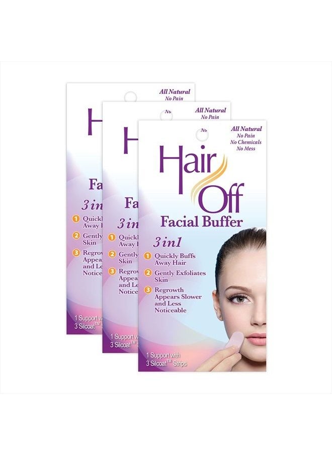 Hair off - Facial Buffer - All-Natural, Pain & Chemical Free Hair Removal - Exfoliates Skin - Slows & Lessens Regrowth - Good for Travel & Touch-Ups (3 Buffers Per Box, Pack of 3) - Image 1