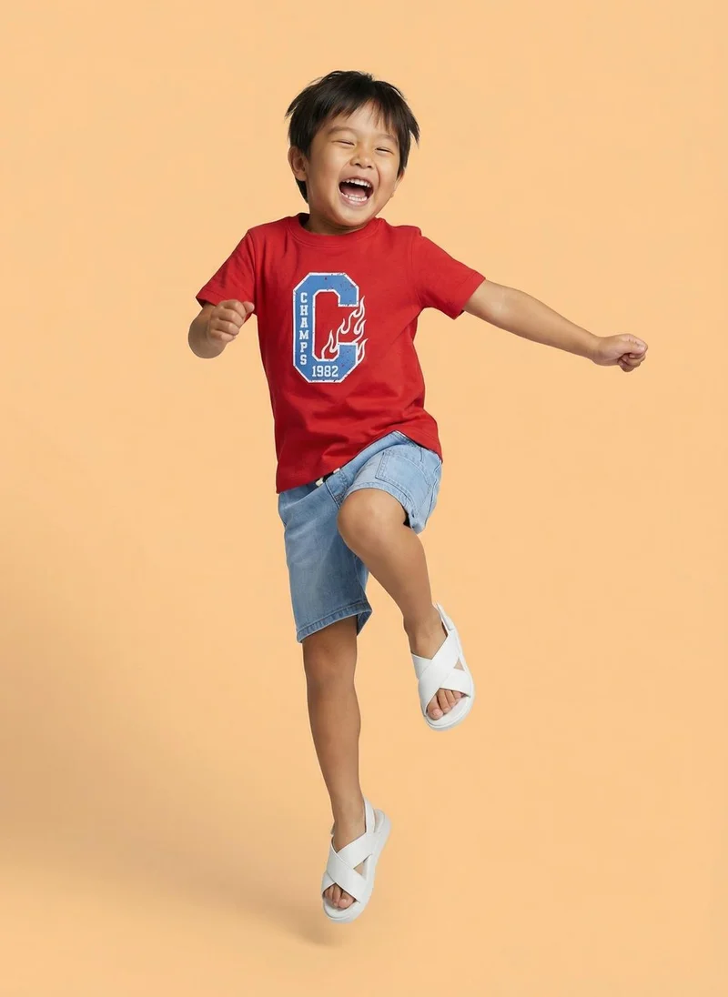 نوتيناتي Nautinati Boys' 100% Cotton Pack of 2 Racing Graphic & Chequered Crew Neck T-shirts