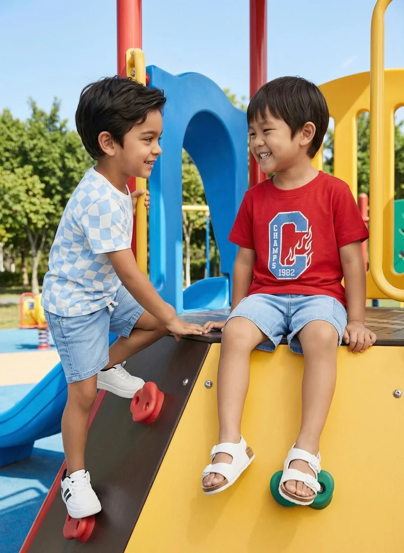 نوتيناتي Nautinati Boys' 100% Cotton Pack of 2 Racing Graphic & Chequered Crew Neck T-shirts