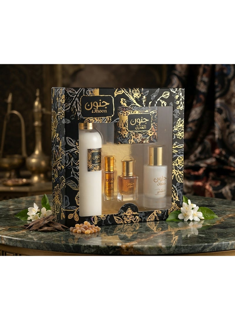 Boutique Gift Set Junoon (30ML Water  Perfume+ 40GM Bukhor +250ML Fawwa  + 10ML Roll)