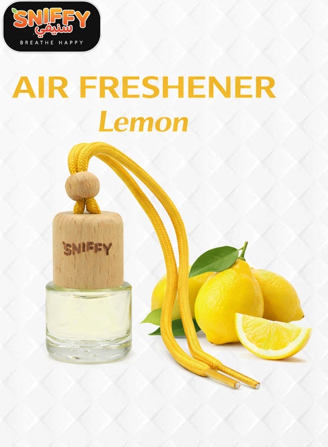 Sniffy Lemon Car Hanging Air Freshener, Fresh Lemon Scent Perfume Diffuser Bottle, Long Lasting Car Air Freshener, Wooden Cap Glass Bottle Deodorizer, Non Toxic Alcohol Free Oil, Spill Proof Rear View Mirror Hanging, Home Office Room Fragrance - Image 1