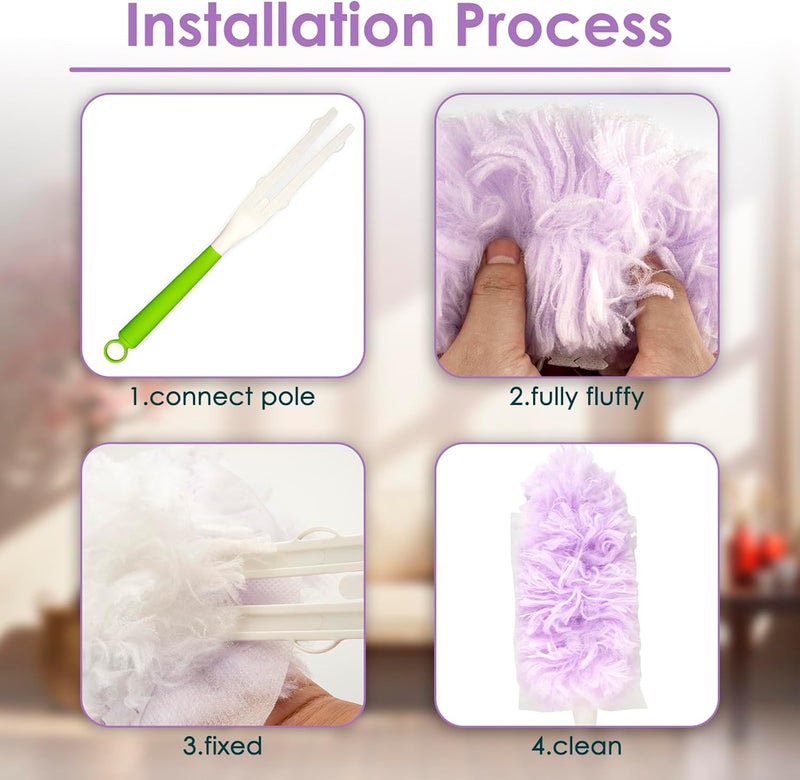 BRUVISH 50 Count Duster Refills Compatible with Swiffer Dusters, 360° Soft Multi-Surface Duster Replacement Kit with 1 Extra Handle, Disposable Dust Removal Brush Heads for Electronics Furniture, Car interior - Image 2