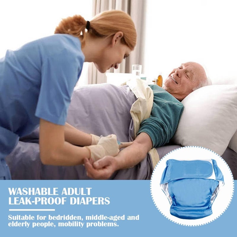 FERCAISH Reusable Adult Cloth Diaper Washable and Waterproof Elderly Incontinence Protection Nappies Underwear with Maximum Absorbency for Adult Incontinence CareElderly Pregnant DisabledBlue - Image 3