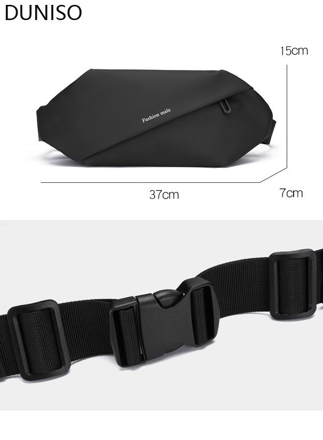 DUNISO Black Chest Bag for Men Women, Fashionable Crossbody Waist Bag Pack with Adjustable Strap, Waterproof Anti-theft Men Waist Pack Belt Bag for Travel Hiking Running Outdoors - Image 3