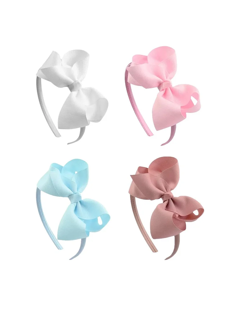Lion Llama Kids Girls Cute Bowknot Headband, Handmade Cloth Twisted Bow Hairband for Children, Soft Sweet Style Hair Accessory -Pastle Color (4-piece set)