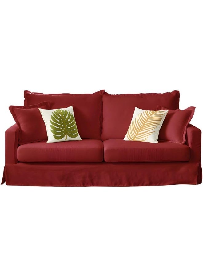 Ripple FURNITURE UAE Homes Contemporary White Cotton Blend Loveseat with Square Arms and Decorative Pillows, Modern Living Room Sofa (Crimson) - Image 1