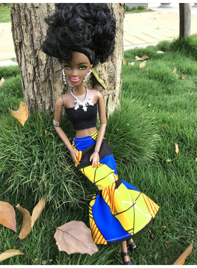 Multi-joint Black Skin African Black Doll Doll Bobby-Color:Black Lace Top Trousers - Image 4