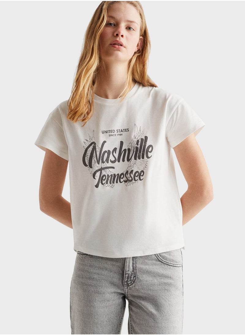 MANGO - Youth Slogan Print T-Shirt - Image 1