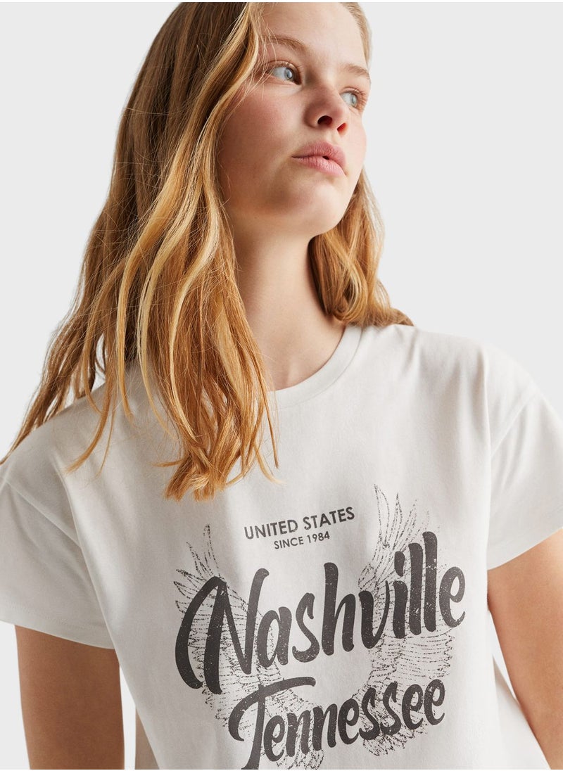 MANGO - Youth Slogan Print T-Shirt - Image 1
