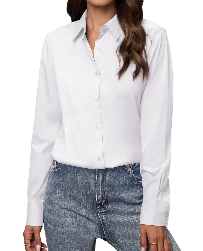 Gleeivy Womens White Button Down Shirt Long Sleeve Womens Dress Shirts Classic Fit Solid Cotton Work Office White S - Image 1