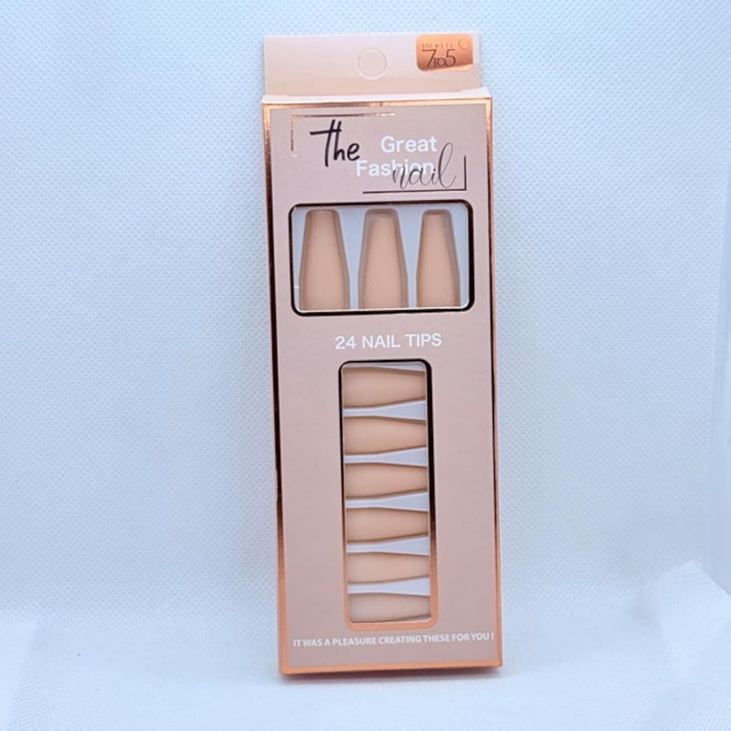 Long Coffin Press On Nails â€“ 7 Elegant Colors | Nude, Beige, Cashmere, White, Black, Red and Dark Red Shades | Salon Finish Fake Nails for Women (Beige)