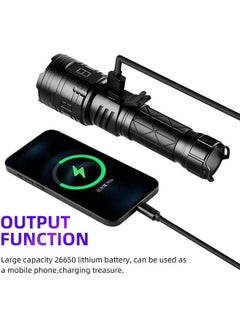 واي آند دي مصباح يدوي تكتيكي فائق السطوع LED قابل لإعادة الشحن ، 90000 لومن عالي XHP160 زووم مقاوم للماء 5 أوضاع أفضل للتنزه والصيد والتخييم  - Image 4