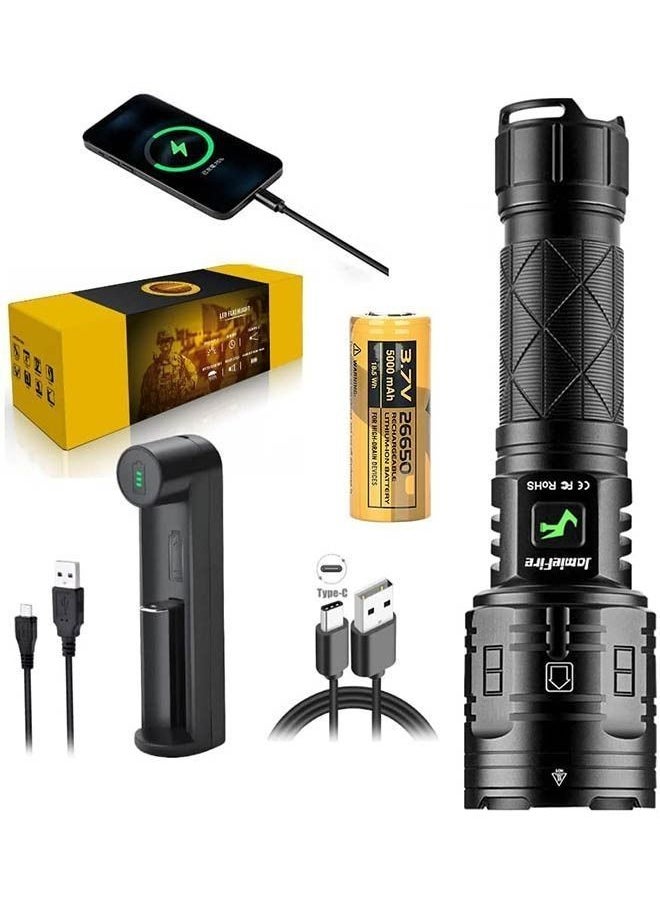 Y&D LED Rechargeable Super Bright Tactical Flashlight, 90000 High Lumen,XHP160 Zoom Waterproof 5 Modes Best for Hiking Hunting Camping  - Image 2