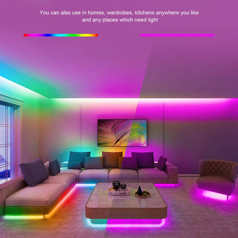 شرائط إضاءة LED RGB 5 متر 150 مصباحًا LED - شرائط إضاءة LED الذكية خالية من الوميض ومحمية للعين لتزيين المنزل والغرفة والنظام المعيشي والحفلات - Image 4