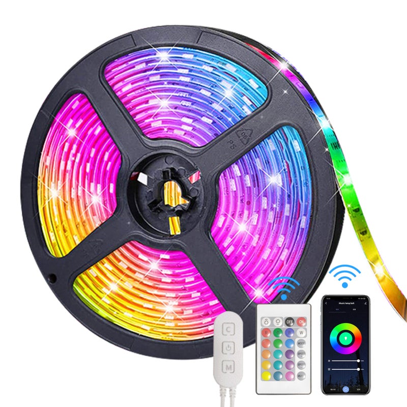 شرائط إضاءة LED RGB 5 متر 150 مصباحًا LED - شرائط إضاءة LED الذكية خالية من الوميض ومحمية للعين لتزيين المنزل والغرفة والنظام المعيشي والحفلات - Image 1