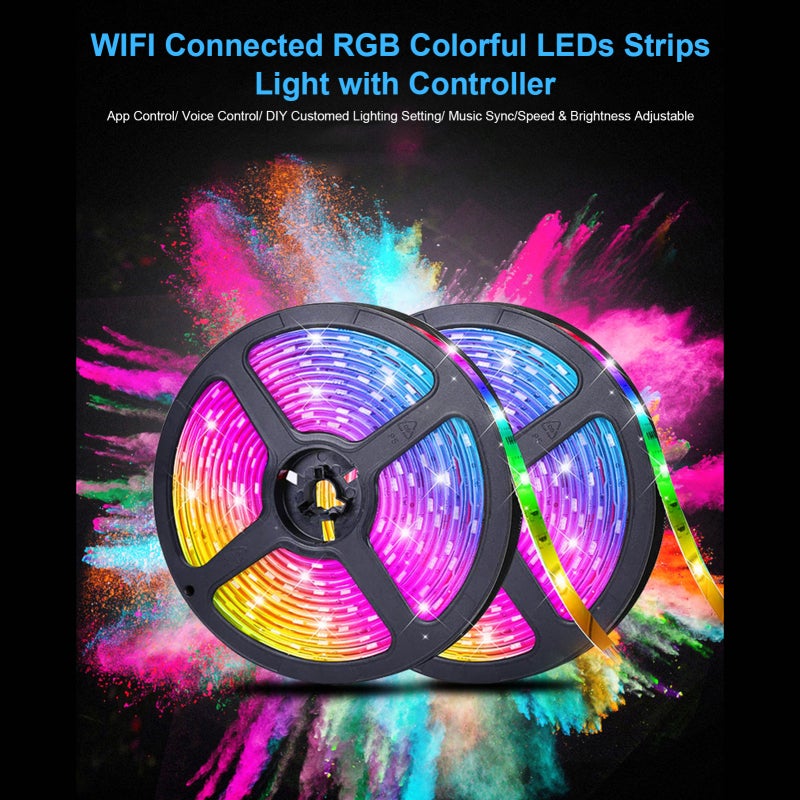 شرائط إضاءة LED RGB 5 متر 150 مصباحًا LED - شرائط إضاءة LED الذكية خالية من الوميض ومحمية للعين لتزيين المنزل والغرفة والنظام المعيشي والحفلات - Image 2