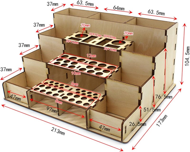 كلاراكو حامل فرش طلاء خشبي، خزانة تخزين طلاء هوايات، رف طلاء معياري لأدوات النمذجة، أدوات فنية، مجموعة طلاء مصغرة - ب - Image 1