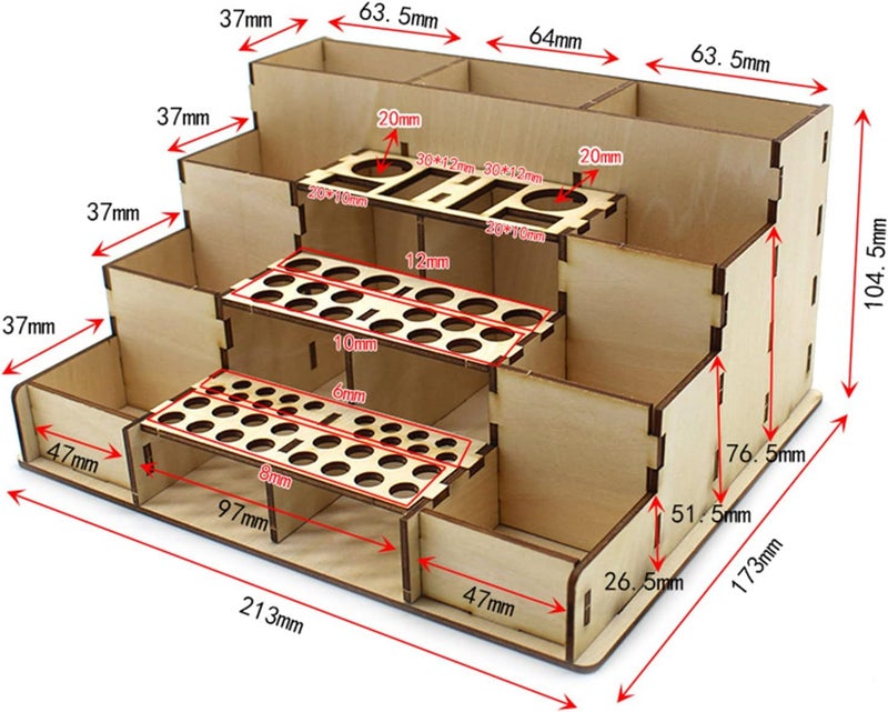 كلاراكو حامل فرش طلاء خشبي، خزانة تخزين طلاء هوايات، رف طلاء معياري لأدوات النمذجة، أدوات فنية، مجموعة طلاء مصغرة - ب - Image 2
