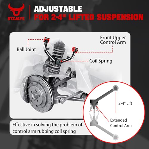 STZJAYE 2-4inch Upper Control Arms Compatible with 2001-2010 Chevy Silverado 2500 HD/3500HD, 2 to 4" Lift Front Suspension Control Arm Kits for 2001-2010 Sierra 2500 HD/3500 HD, for 2003-2009 Hummer H2 - Image 5