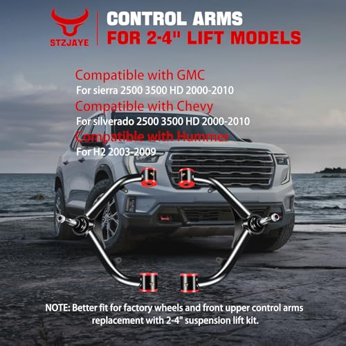 STZJAYE 2-4inch Upper Control Arms Compatible with 2001-2010 Chevy Silverado 2500 HD/3500HD, 2 to 4" Lift Front Suspension Control Arm Kits for 2001-2010 Sierra 2500 HD/3500 HD, for 2003-2009 Hummer H2 - Image 2
