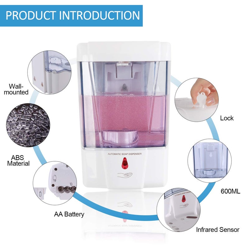 PLUSSEN Automatic Sensor Soap Dispenser Wall Mount, Touchless Induction Hand Sanitizer Dispenser for Bathroom with Gel or Liquid, 20Oz - Image 2