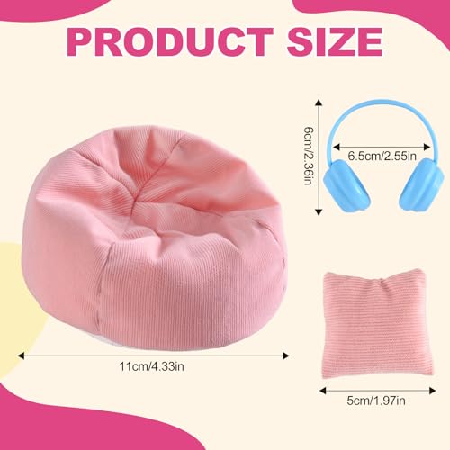 Ciunura Doll Car Seat for LABUBU Handmade Bean Bag Sofa with Blue Earphone AntiSlip BottomCute Dispaly Accessories for 5967in DollsPink - Image 5