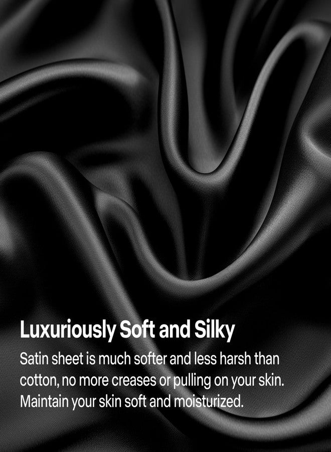 BEDELITE Satin Fitted Sheet and Pillowcase Set, Luxury Soft Similar to Silk Bottom Bed Sheet with Elastic Corner Straps, Deep Pocket up to 15 Inch, 1 Fitted Sheet and 1 Pillowcase(Twin, Black) - Image 3