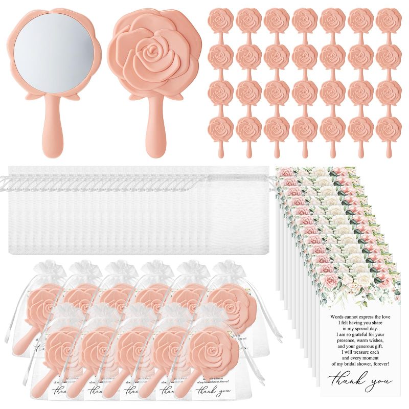 Dusty Pink Compact Mirrors: 50-Piece Bulk Set With Thank-You Cards, Organza Bags - Premium ABS Plastic & Glass Palm-Sized Keepsakes - Rose-Themed Party Favors for Bridal Showers, Bachelorette Parties, - Image 1