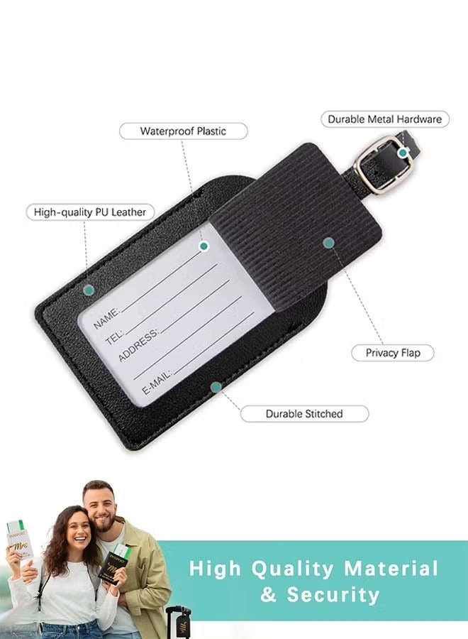 مجموعة غطاء جواز السفر وبطاقة الأمتعة، حافظة جواز سفر من جلد البولي يوريثان وبطاقة حقيبة سفر، هدايا لحفلات الزفاف وشهر العسل للأزواج (أسود وأبيض) - Image 3