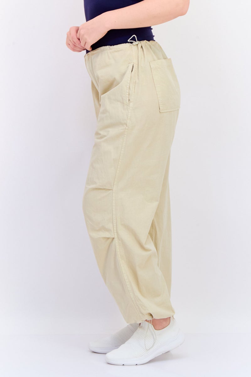KOTON Women Regular Fit Solid Jogger Pants, Tan - Image 3