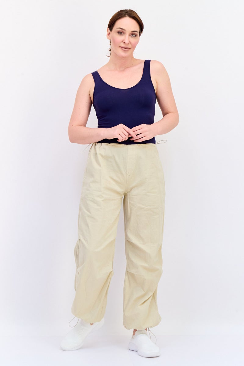 KOTON Women Regular Fit Solid Jogger Pants, Tan - Image 4