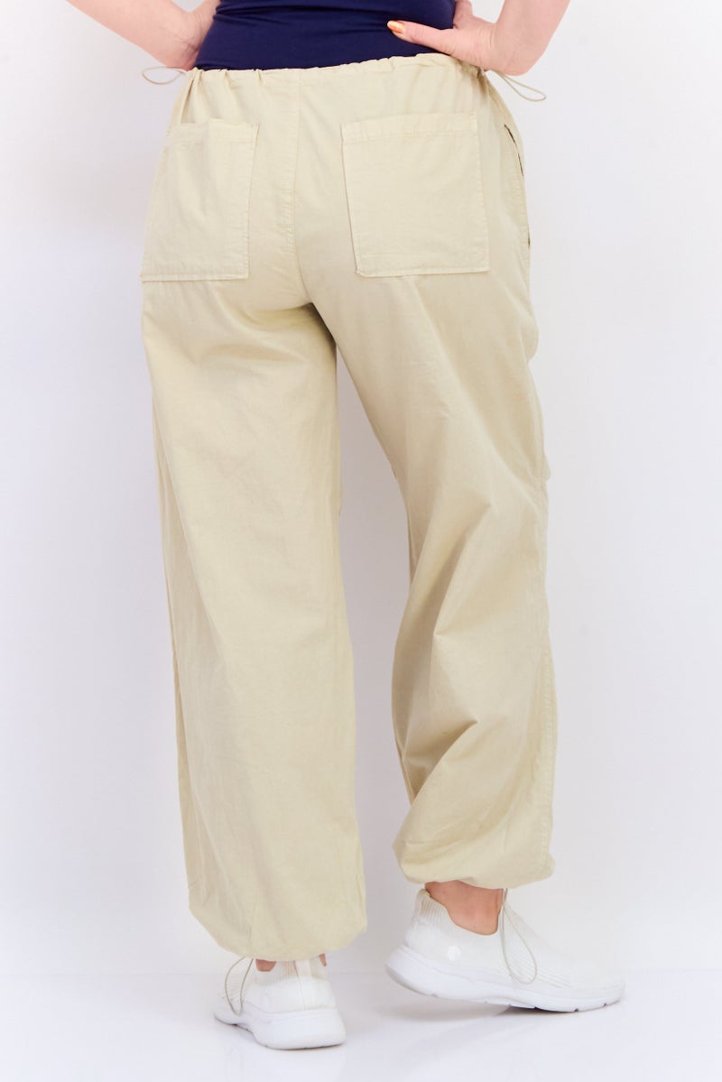 KOTON Women Regular Fit Solid Jogger Pants, Tan - Image 2