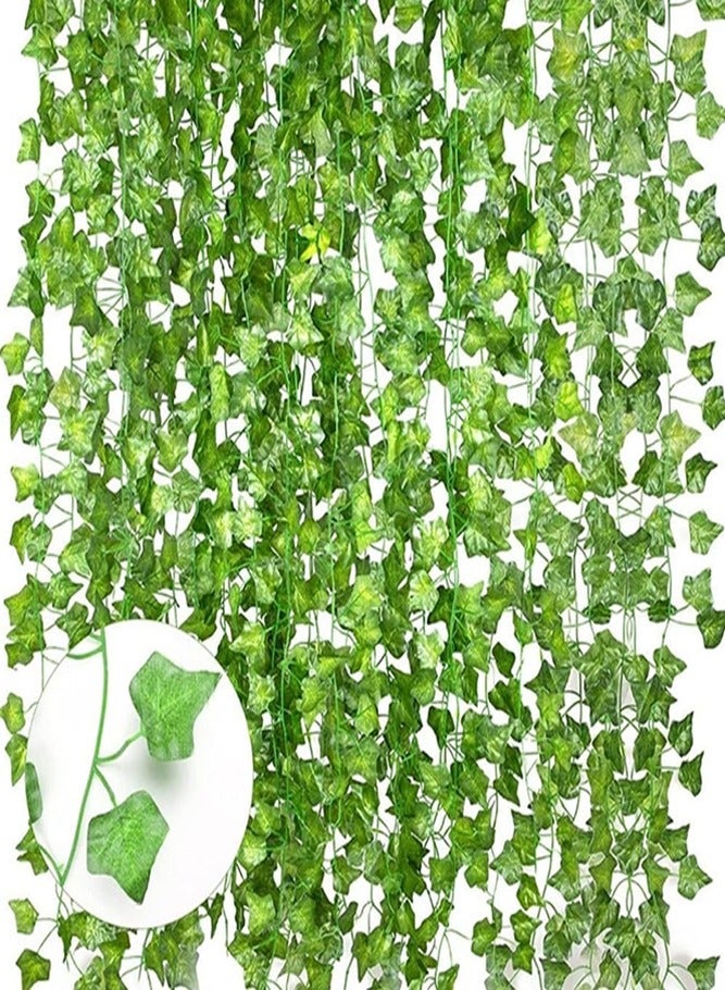 BELLSBERRY 12 Pcs Artificial Ivy Vines Hanging Green Leaf Garland for Indoor & Outdoor Decorative Use - Image 1