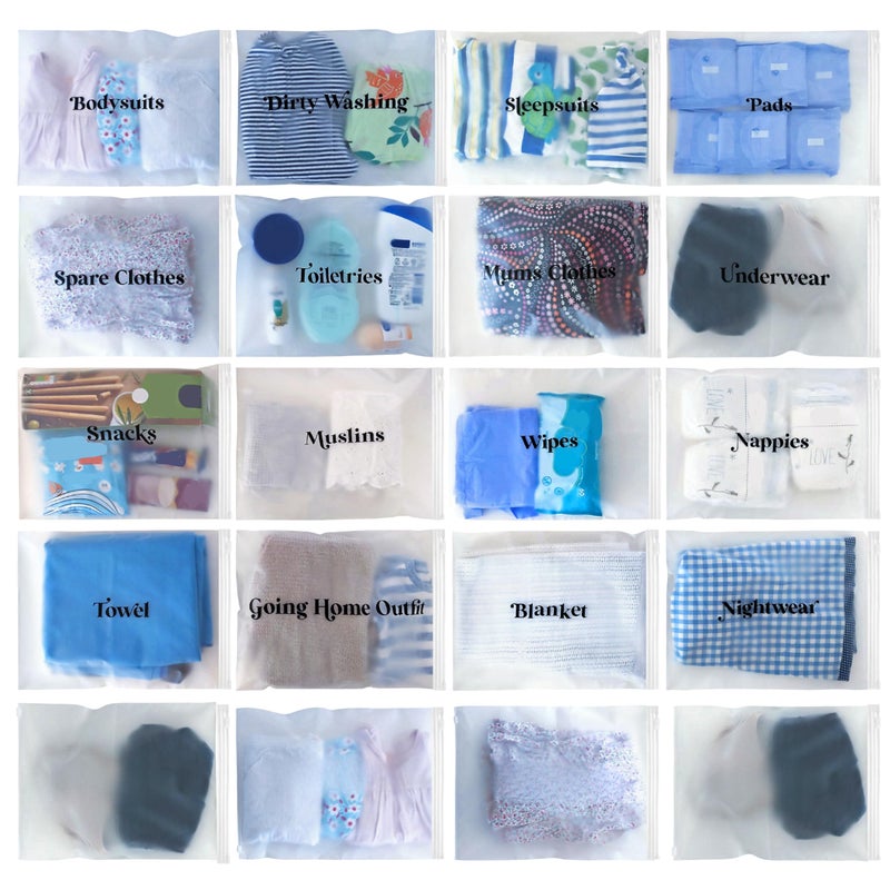 ASVP Shop 21x Baby Hospital Maternity Organiser Bags Essentials | Baby Shower | Mum to Be | Labor & Delivery Bag Labels - Image 1