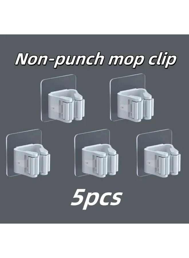 White 5pcs Multi Functional Mop Broom Holder Self Adhesive Wall Mount Tool Storage Clips - Image 4