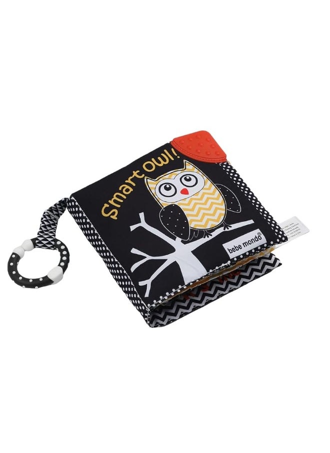 Bebe Mondo - Newborn Baby Book Toys 0 3 6 Months Soft Cloth Crinkle Books for Babies,Infant Tummy Time Mirror Toys High Contrast Sensory Toys Black White 1 Year Old Stroller Toys 3-6 Months Boy Girl Gift-Owl Bee - Image 1