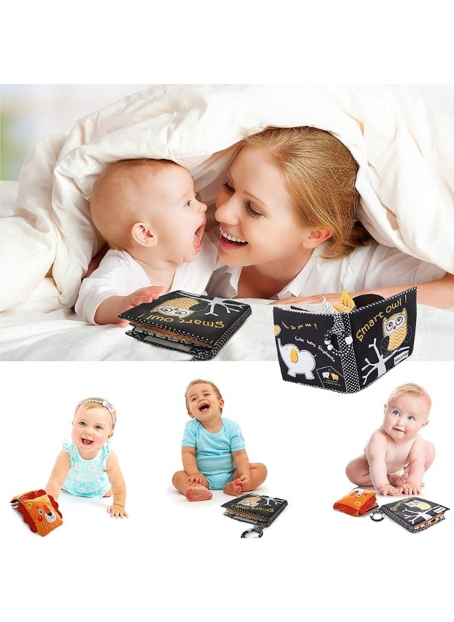 Bebe Mondo - Newborn Baby Book Toys 0 3 6 Months Soft Cloth Crinkle Books for Babies,Infant Tummy Time Mirror Toys High Contrast Sensory Toys Black White 1 Year Old Stroller Toys 3-6 Months Boy Girl Gift-Owl Bee - Image 1