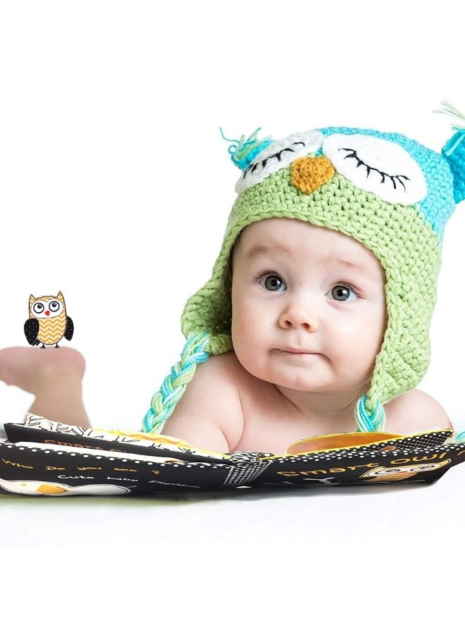 Bebe Mondo - Newborn Baby Book Toys 0 3 6 Months Soft Cloth Crinkle Books for Babies,Infant Tummy Time Mirror Toys High Contrast Sensory Toys Black White 1 Year Old Stroller Toys 3-6 Months Boy Girl Gift-Owl Bee - Image 1